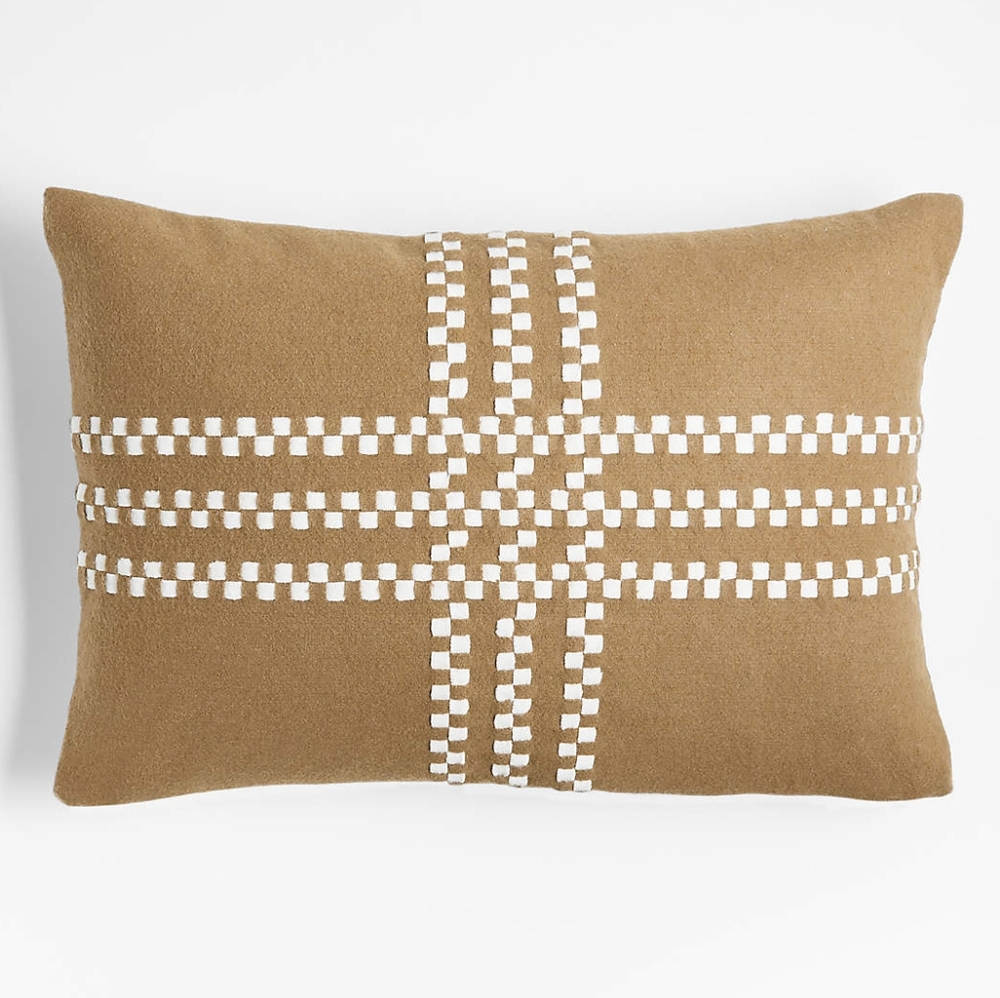 NWT Crate&Barrel Camel Brown Felted Wool Decorative Throw Pillow Cover 22"x15"